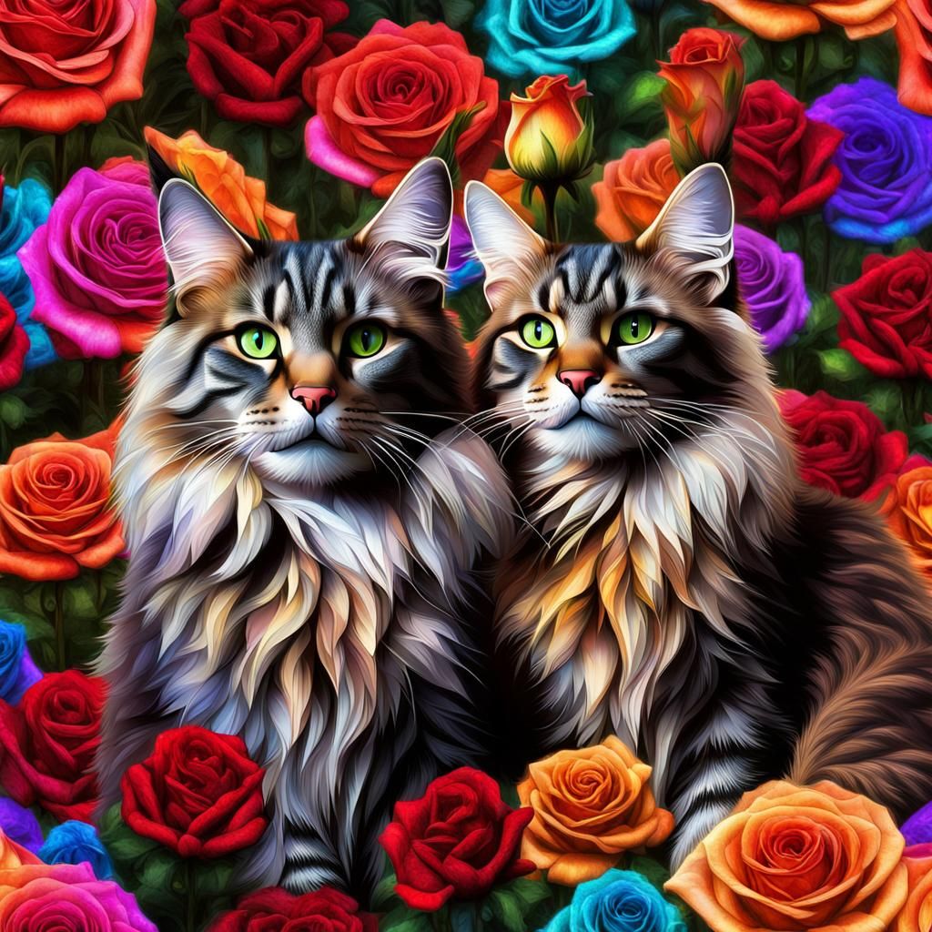 Rainbow Glitter Mainecoons on Palace Grounds