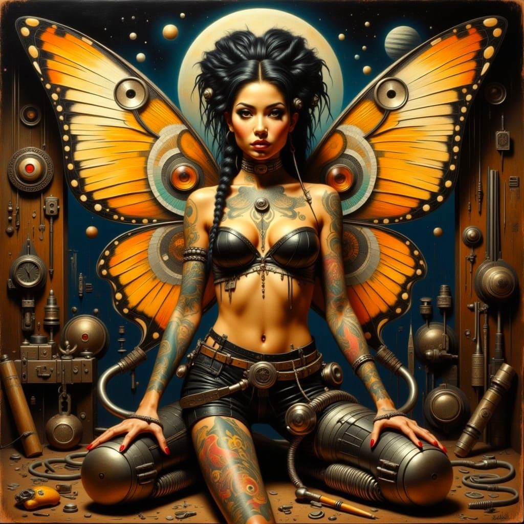 Tattooed Punk Fairy in Dystopian Garage