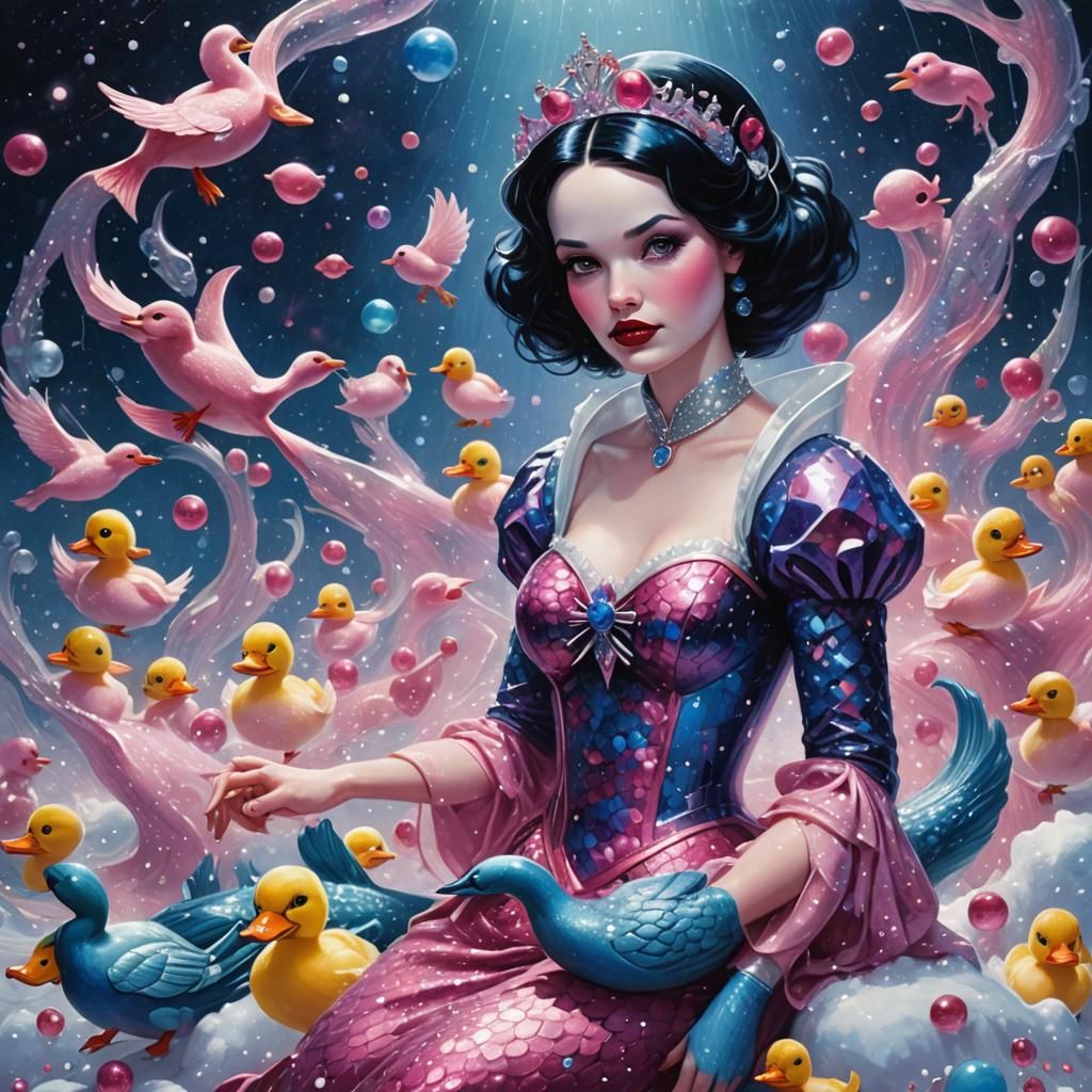 Snow White Space Mermaid with Ducks, Sinister Art