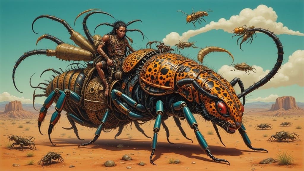 Tribal Warrior on Millipede Bus with Bug Vehicles