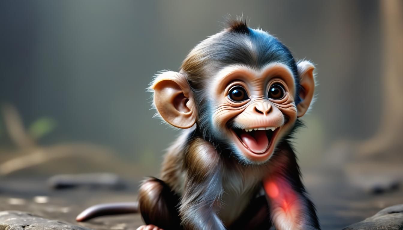 Happy Baby Monkey with a Big Smile