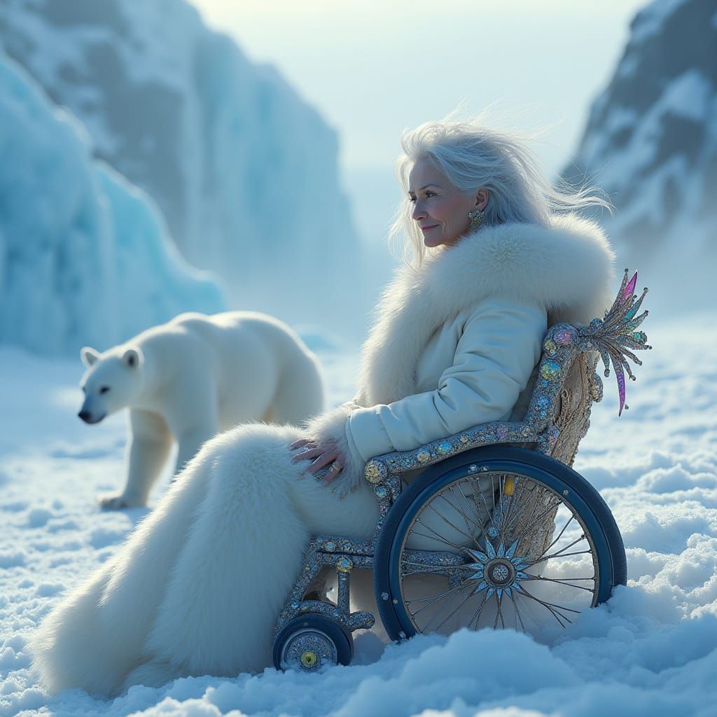Surreal Grandmother Reigns Over Glacier Realm in Vibrant Rai...