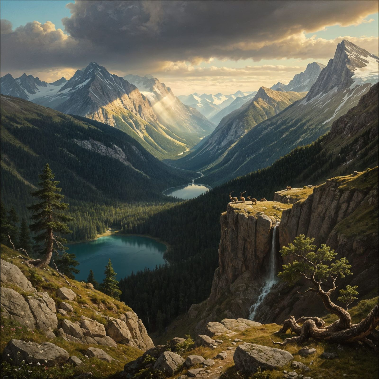 Hudson River School Alpine Valley Landscape Painting