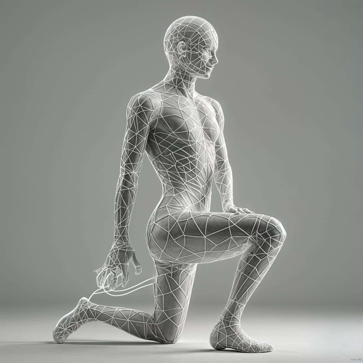 Surreal Wireframe Gymnast Burdened with Light