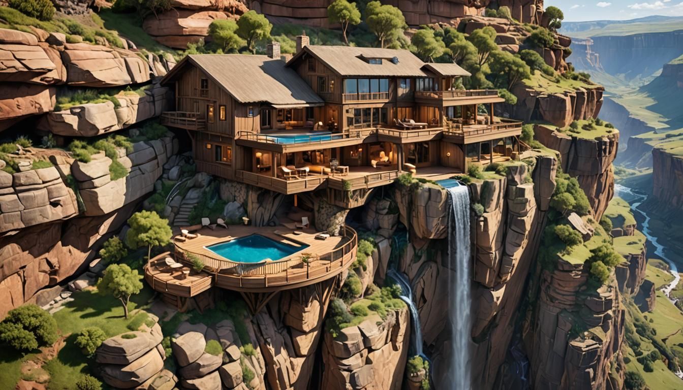 Architecturally Designed Cliffside House with Waterfall