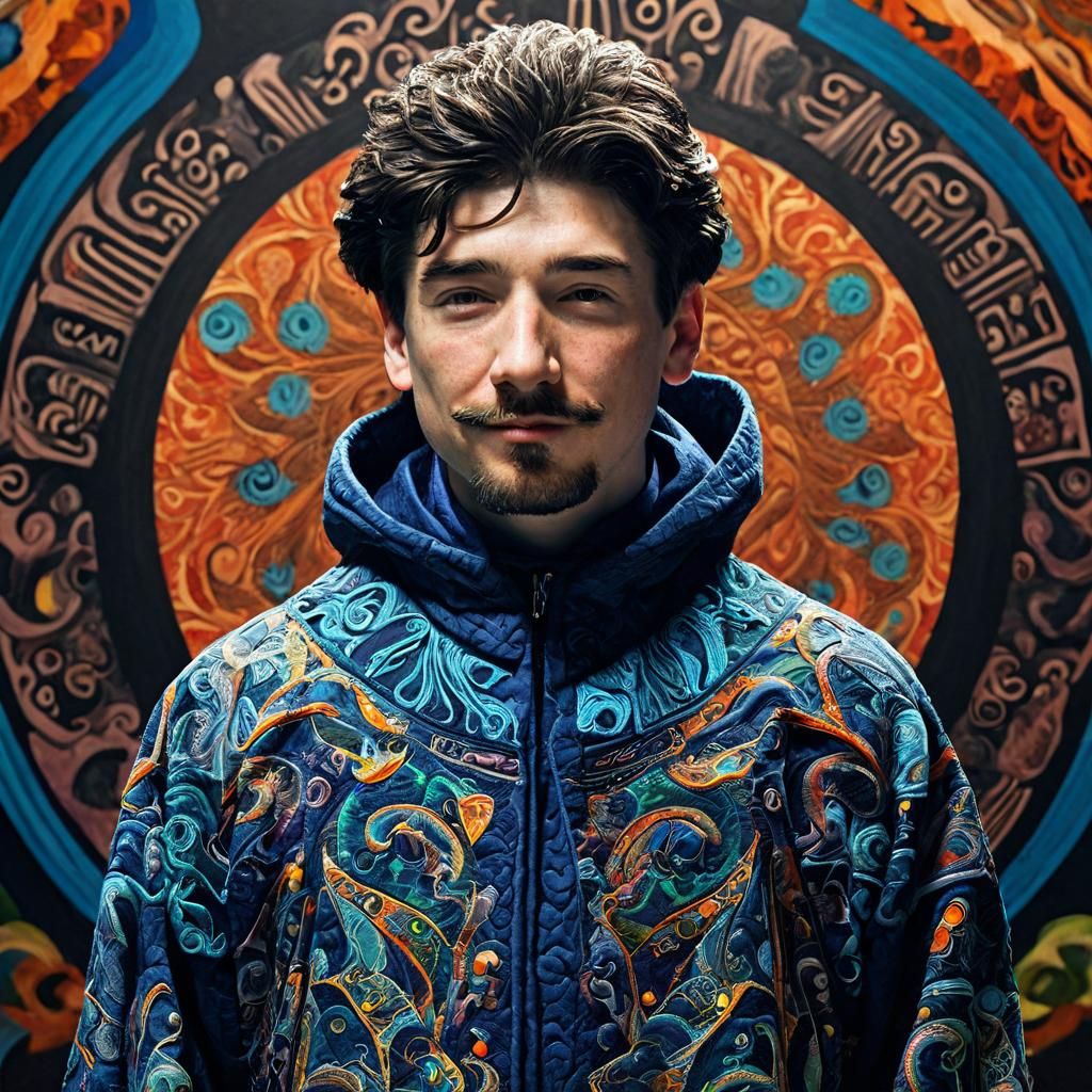 Regal Figure in Psychedelic Wizard Robe