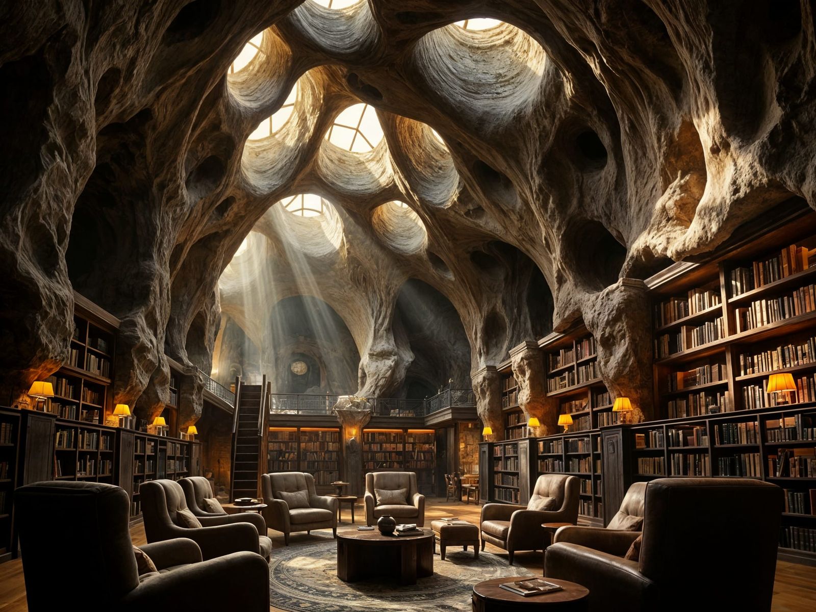 Golden Glow Illuminates the Cave Library
