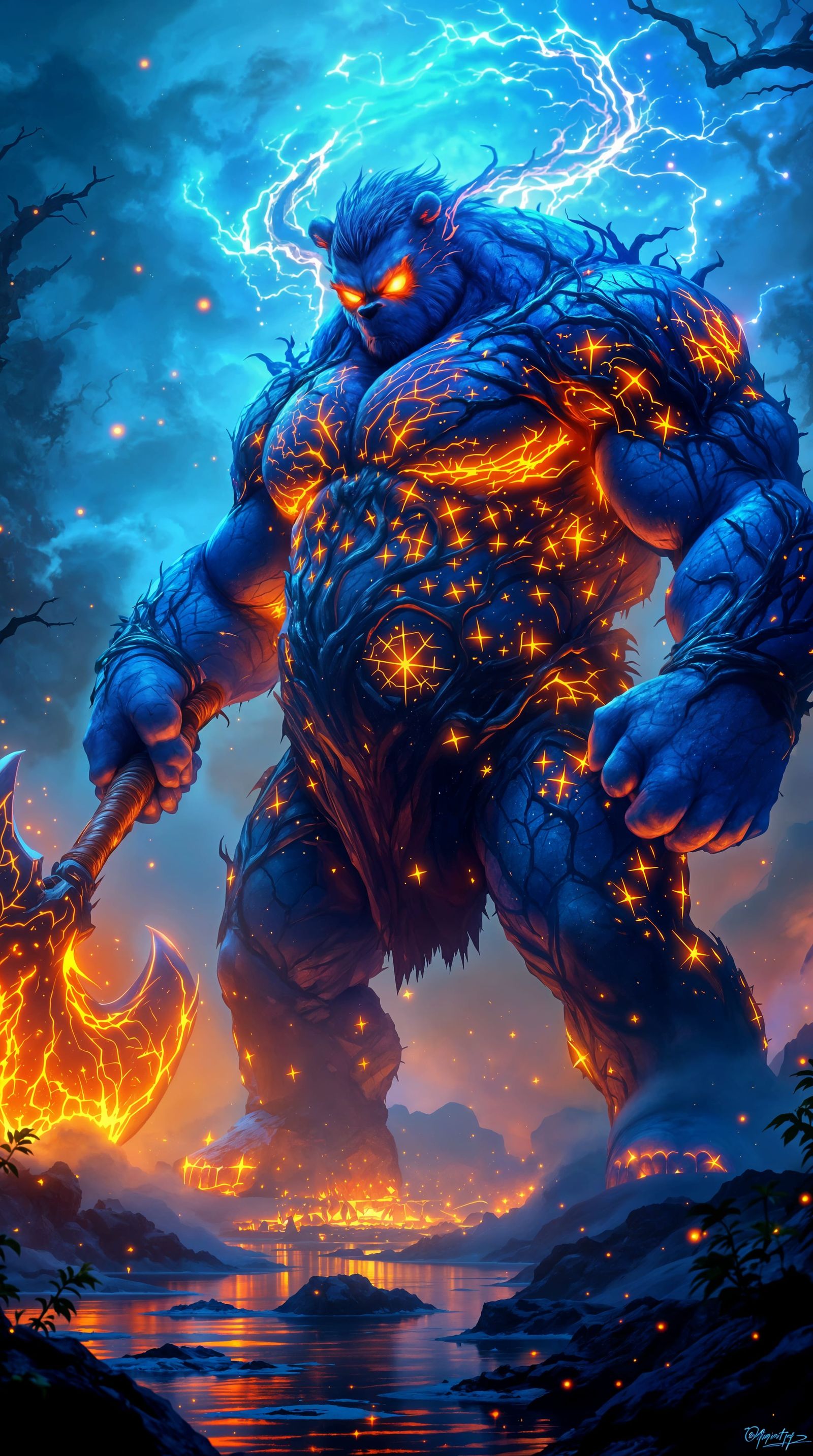 Glowing Winnie the Pooh as a Cyberpunk Guardian