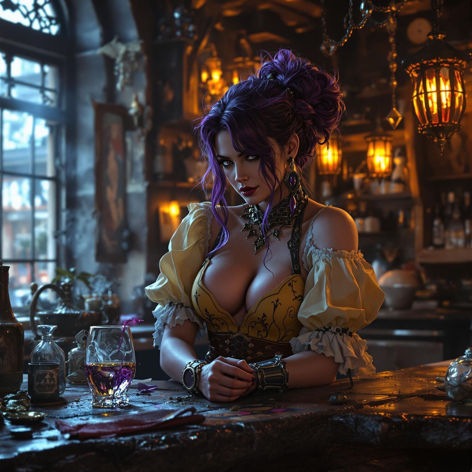 Ethereal Tavern Barmaid in Dark Fantasy Art