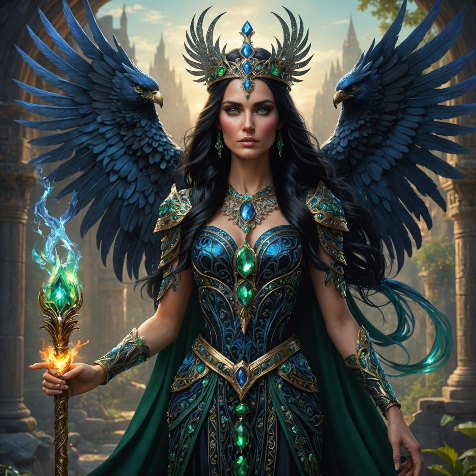Mystical Goddess with Phoenix in Fantasy Art