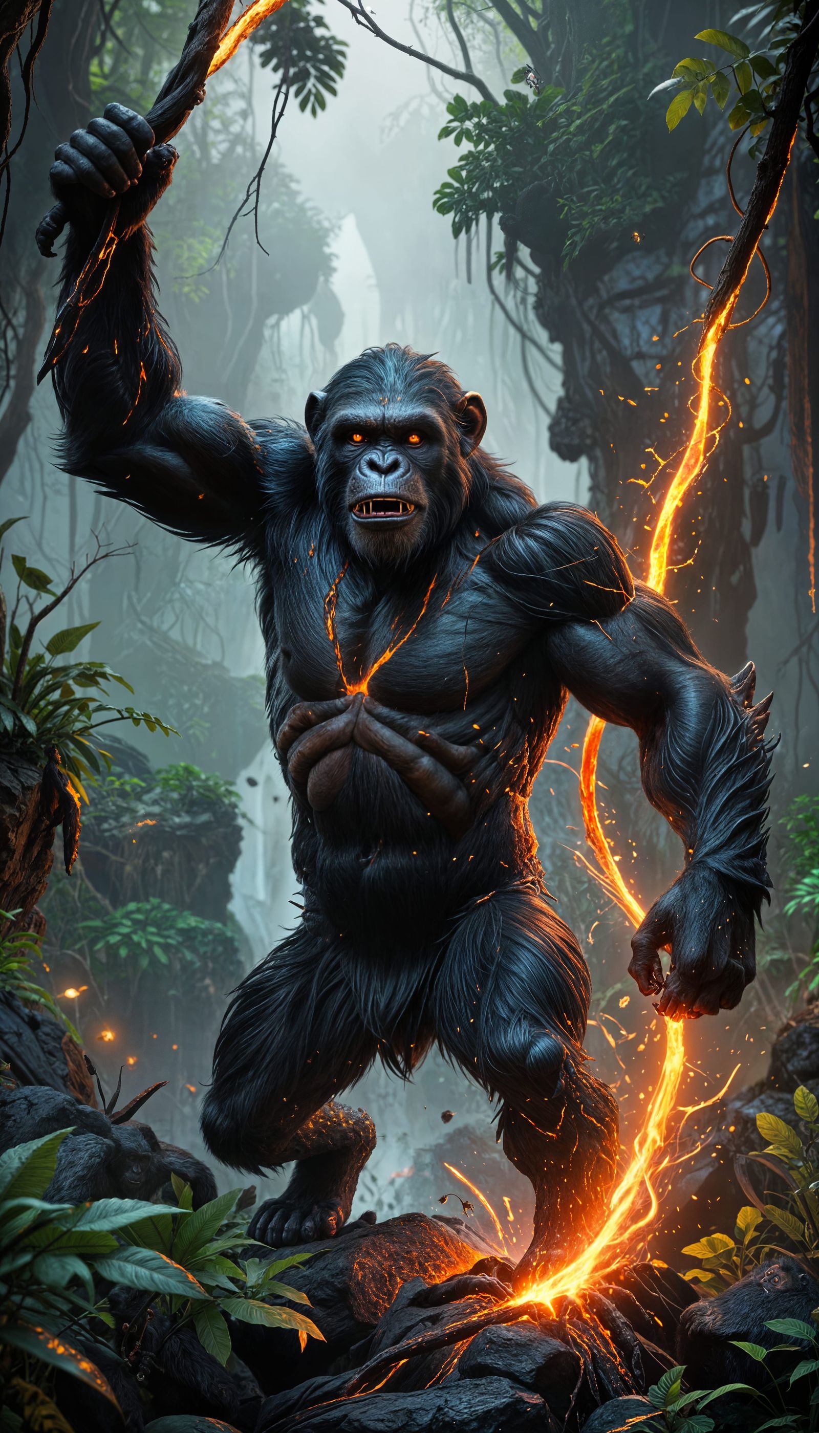 Pixar-Inspired Jungle Sorcerer Under Attack by Lava Chimpanz...