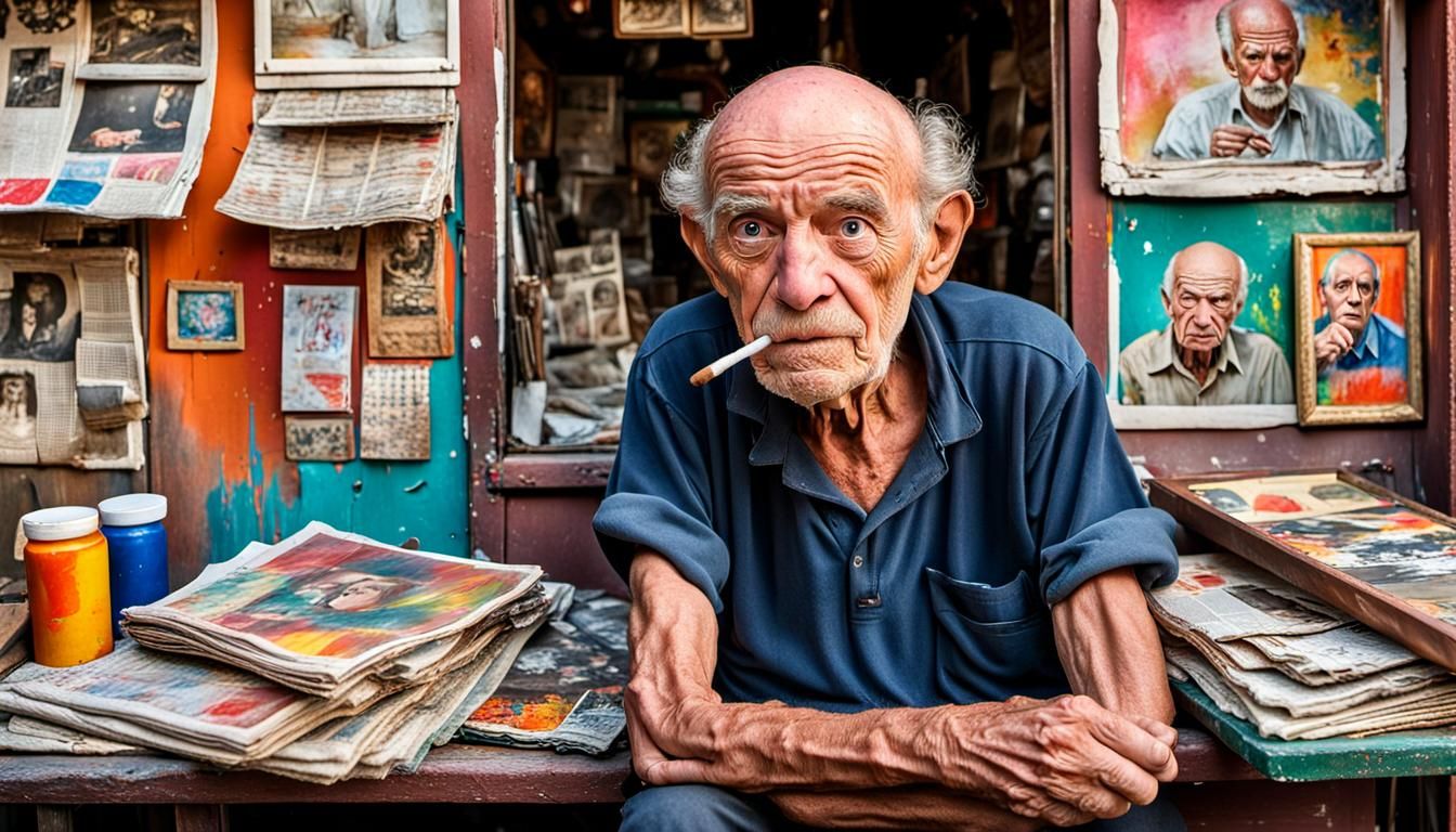 Grumpy Old Man in Art Kiosk