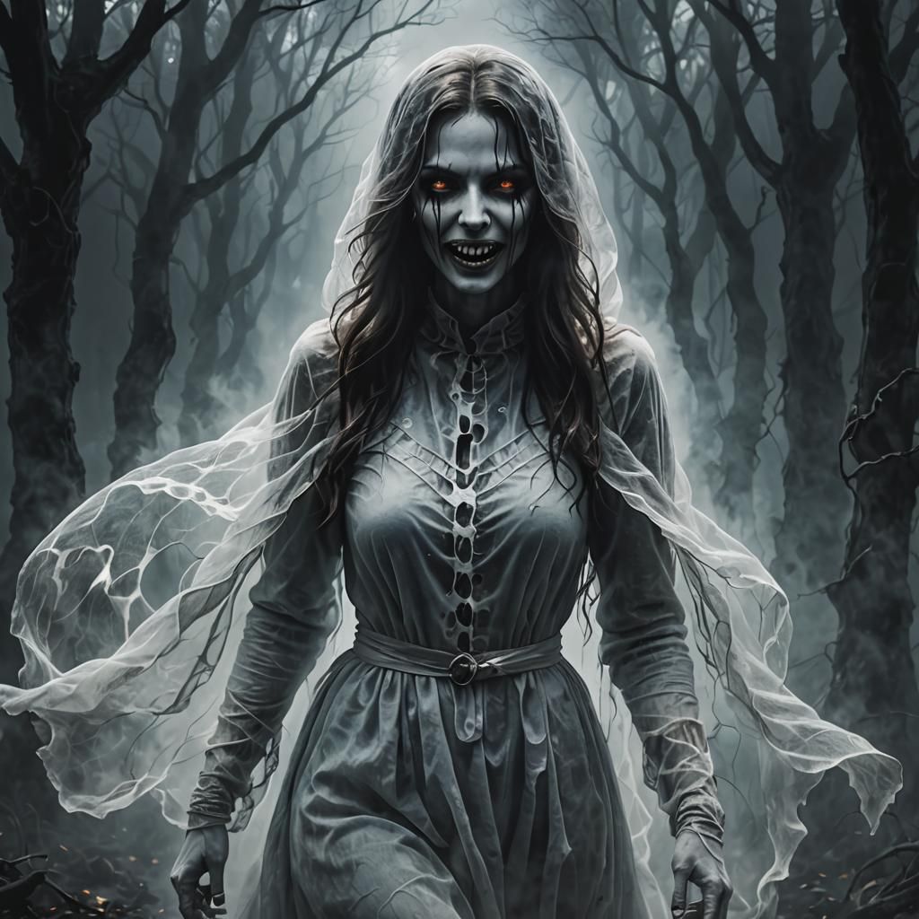 Ethereal Female Ghost in Abstract Horror Art