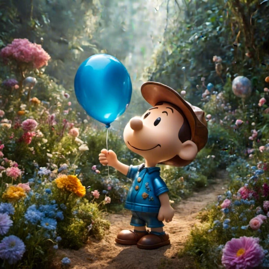 Peanuts Character with Blue Balloon