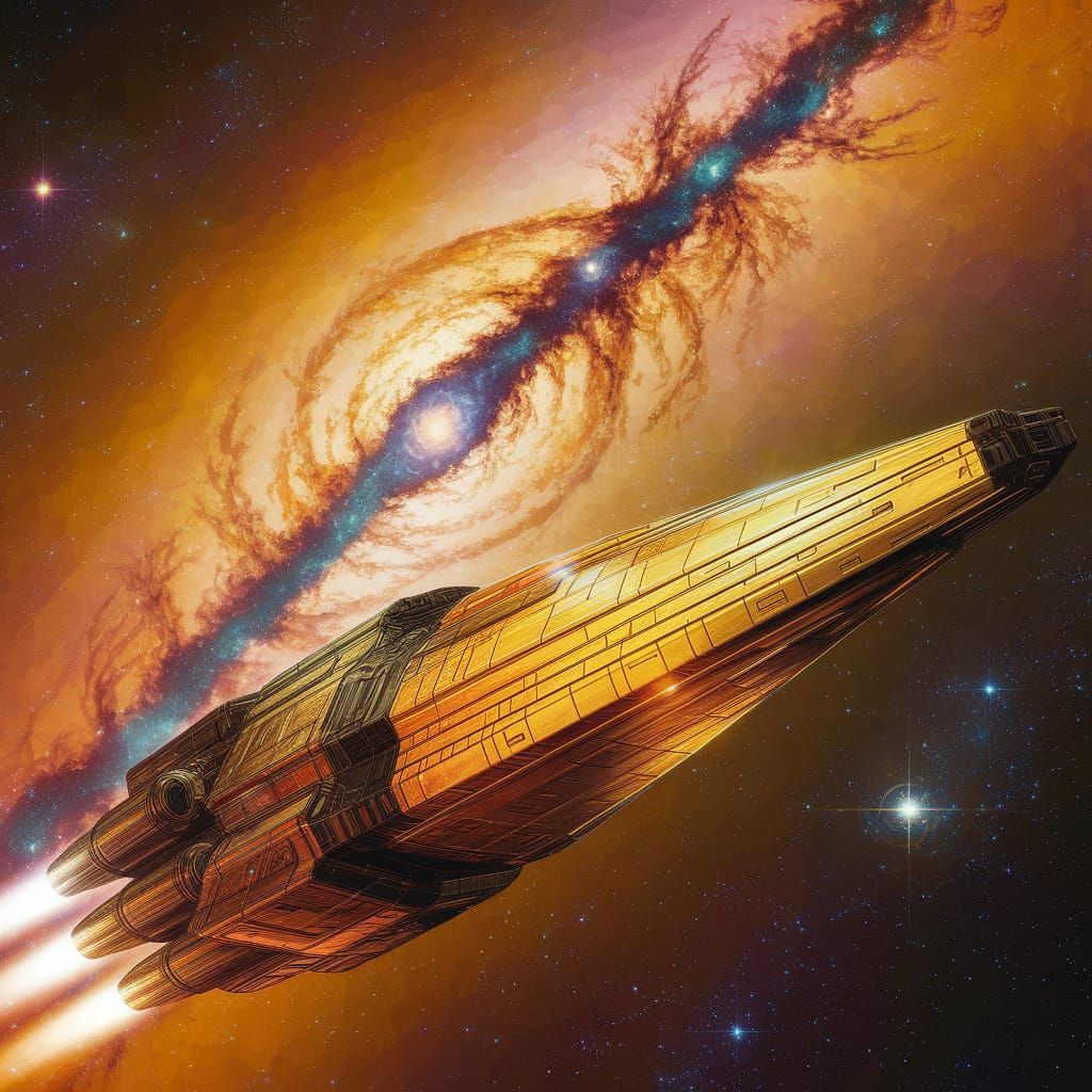 Gigantic Spacecraft Approaches Vibrant Galaxy