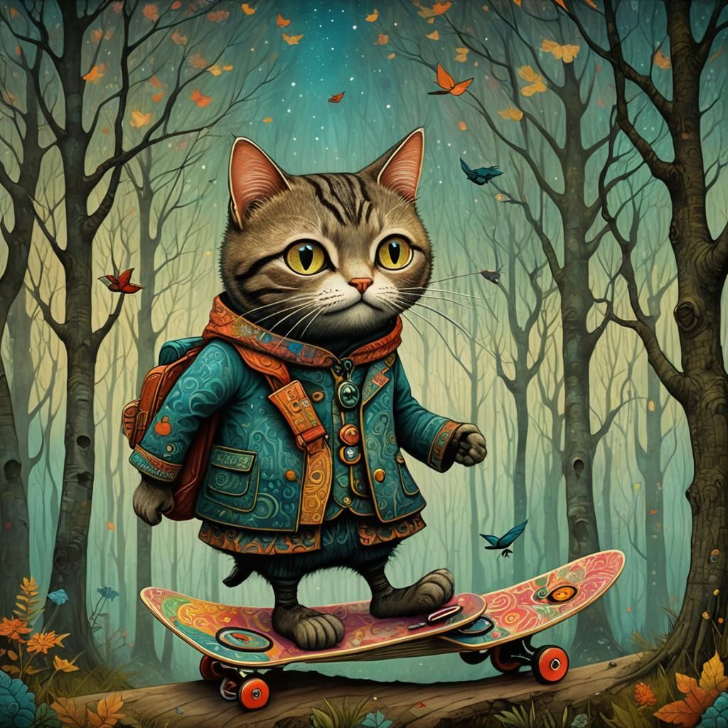 Dreamlike Woman-Cat in Art Brut Style