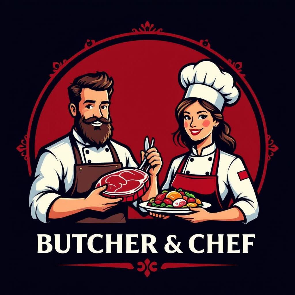 Butcher & Chef Logo Design with Meat and Food