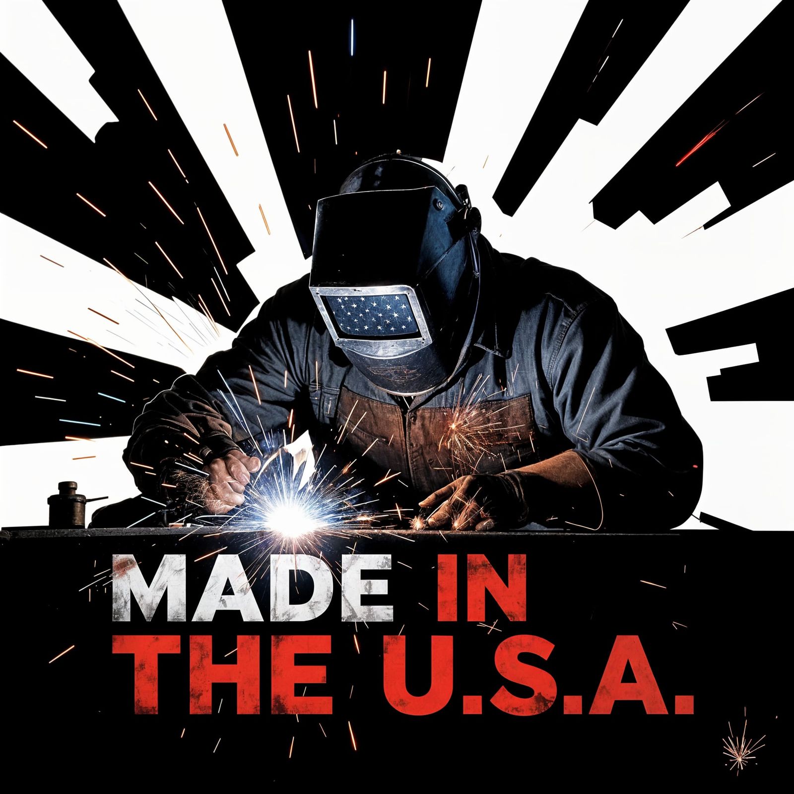 Welder Working With Red White Blue Sparks