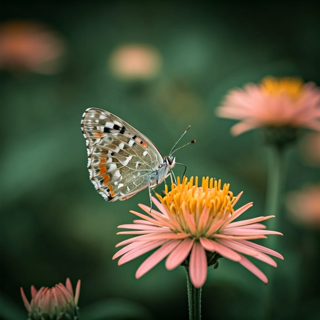 Confused Butterfly on Flower in Whimsical Digital Art