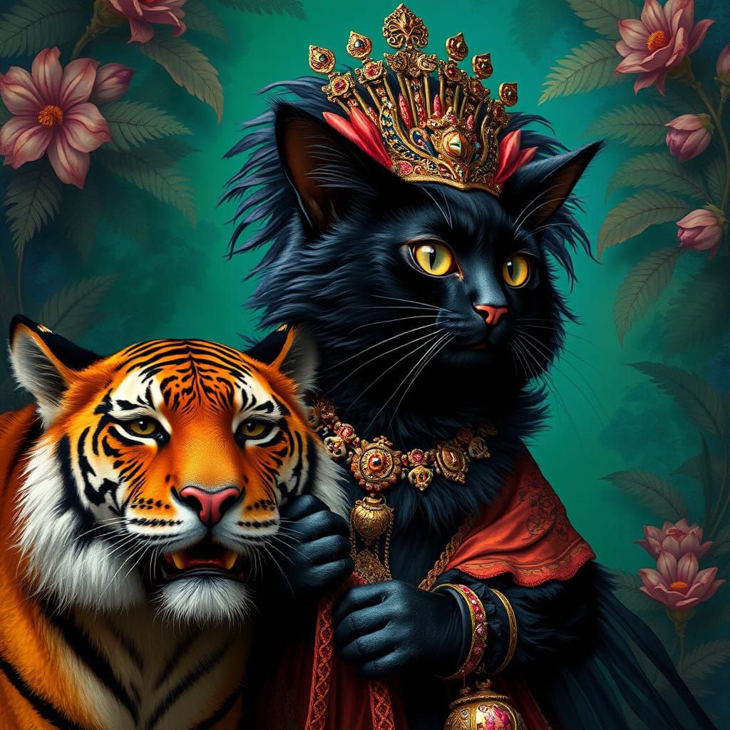 Regal Duchess Cat Amidst Whimsical Fantasy Landscape