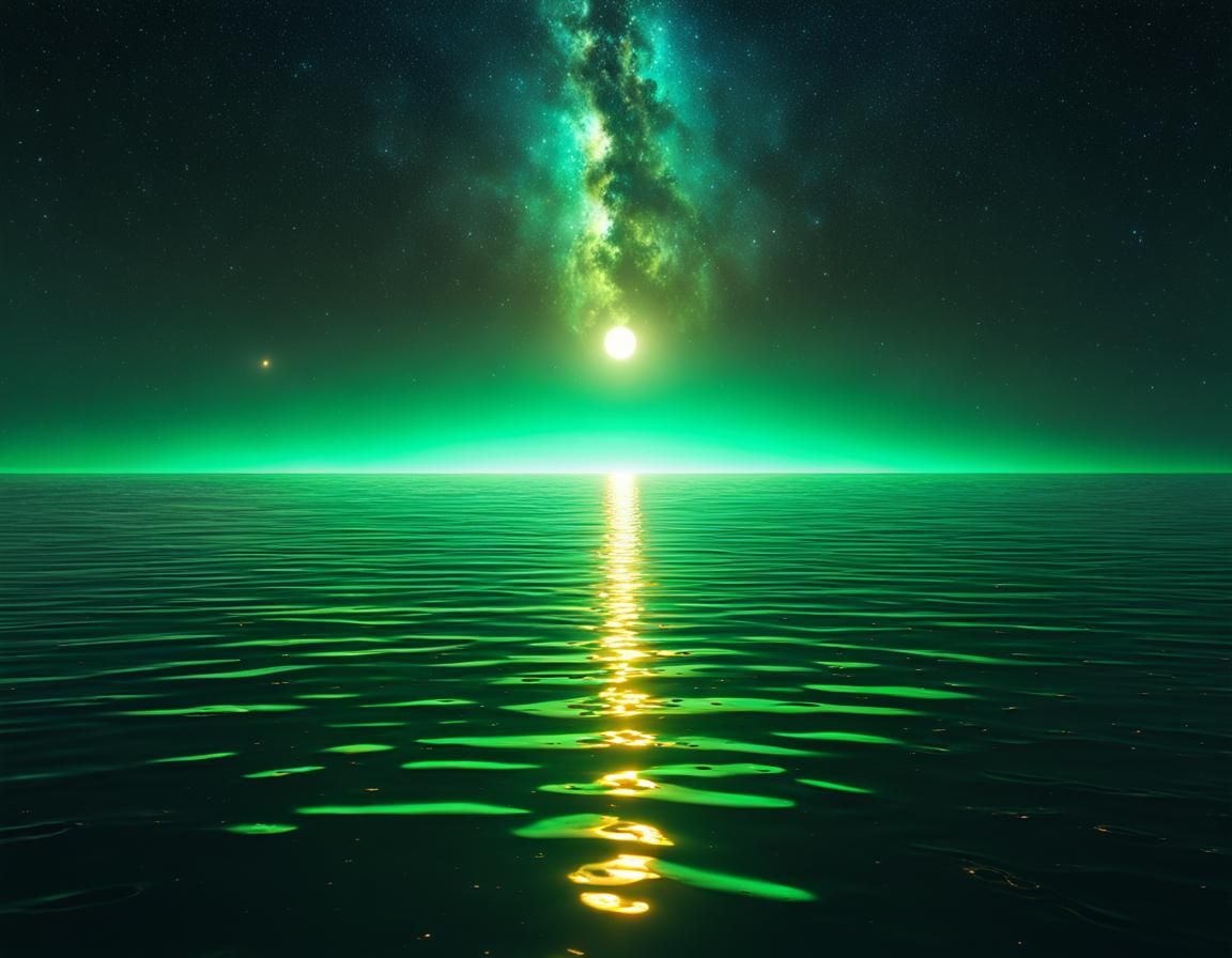 Reflective Galaxy at Night in Hyperrealistic Style