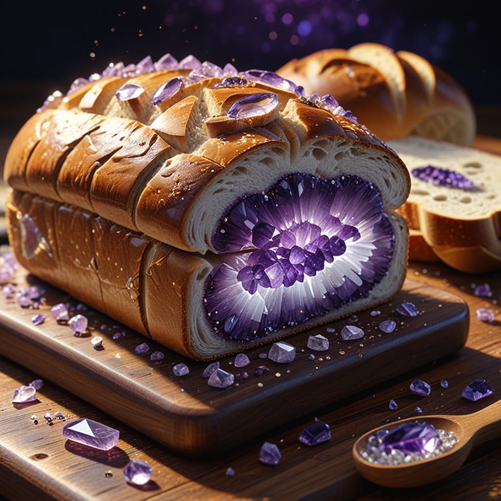Amethyst Crystal Bread on Cutting Board: Digital Painting