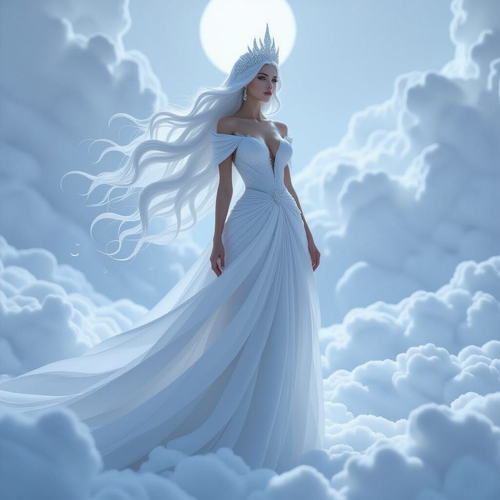 Ethereal White Goddess on Cloud Bank