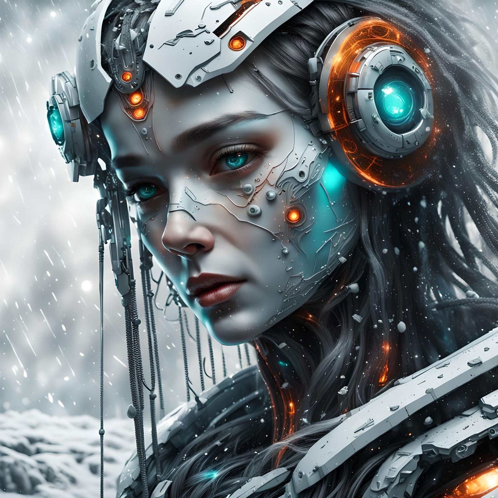 Crying Cyborg Portrait in Sci-Fi Art Style
