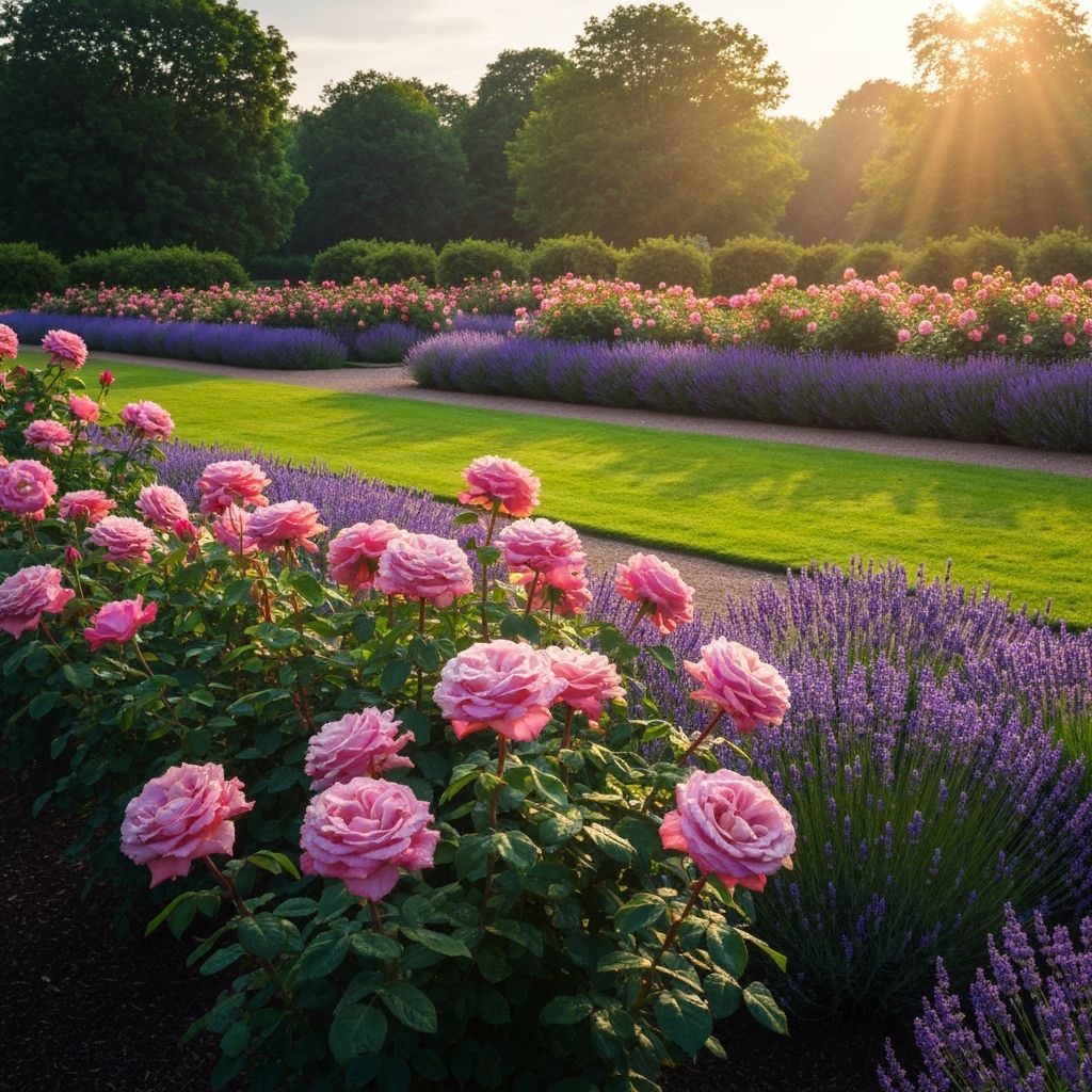 Dreamlike Park with Roses and Lavender in Impressionist Styl...