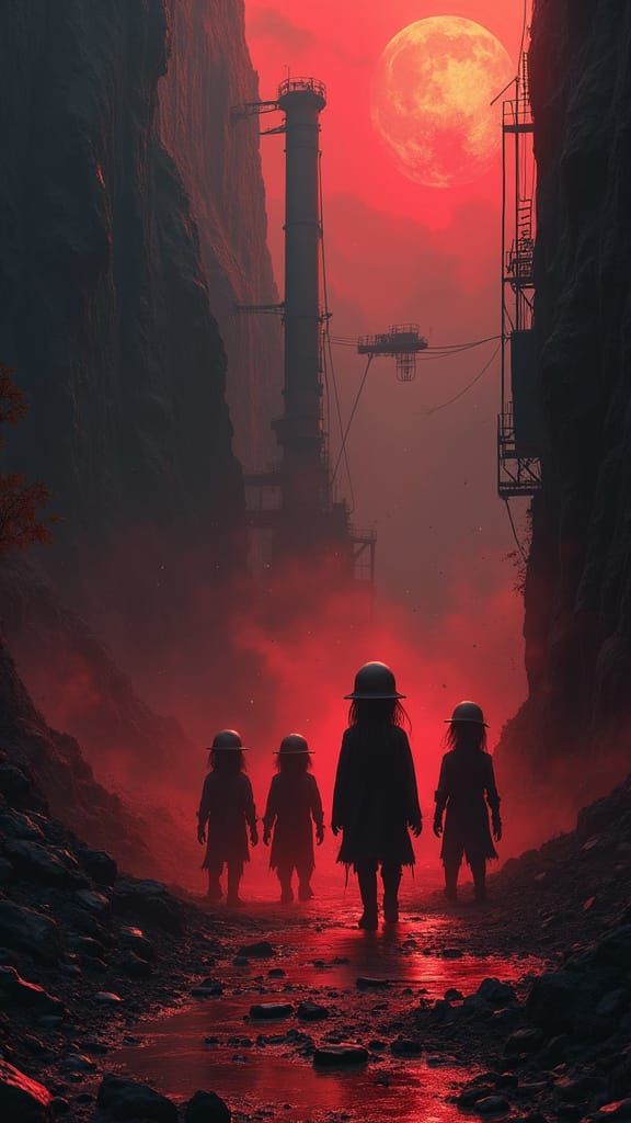 Gothic Hellscape Factory with Shadow Creatures