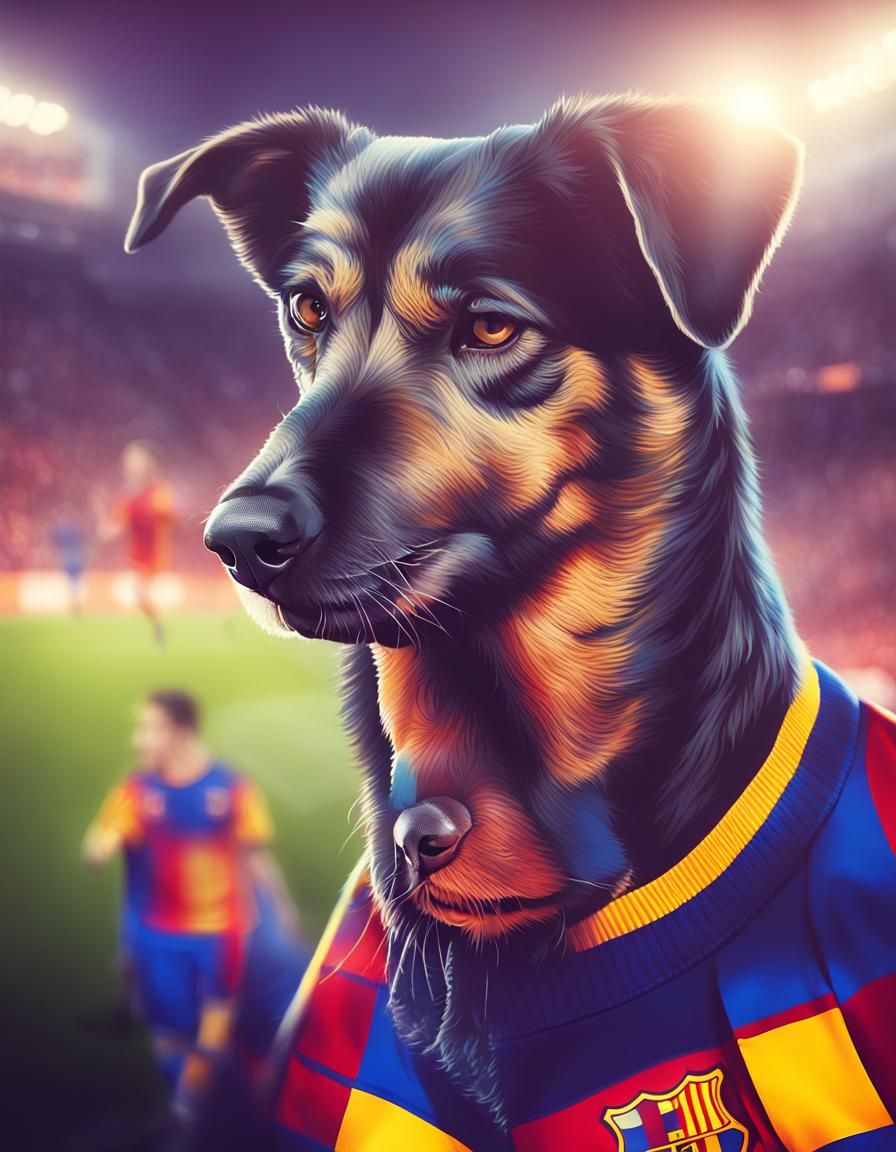 Soccer Coach and Dog with Barcelona FC Pullover
