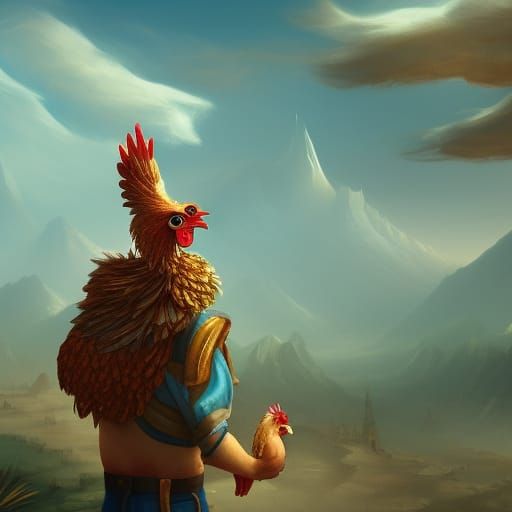 Man with Chicken: Detailed Fantasy Art