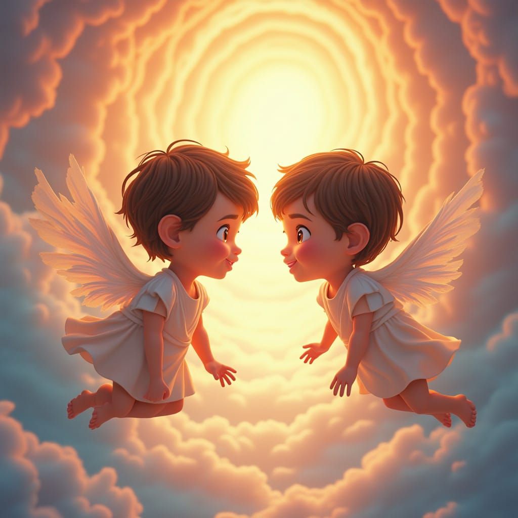 Gentle Twin Brothers Surround Loving Mother in Ethereal Glow