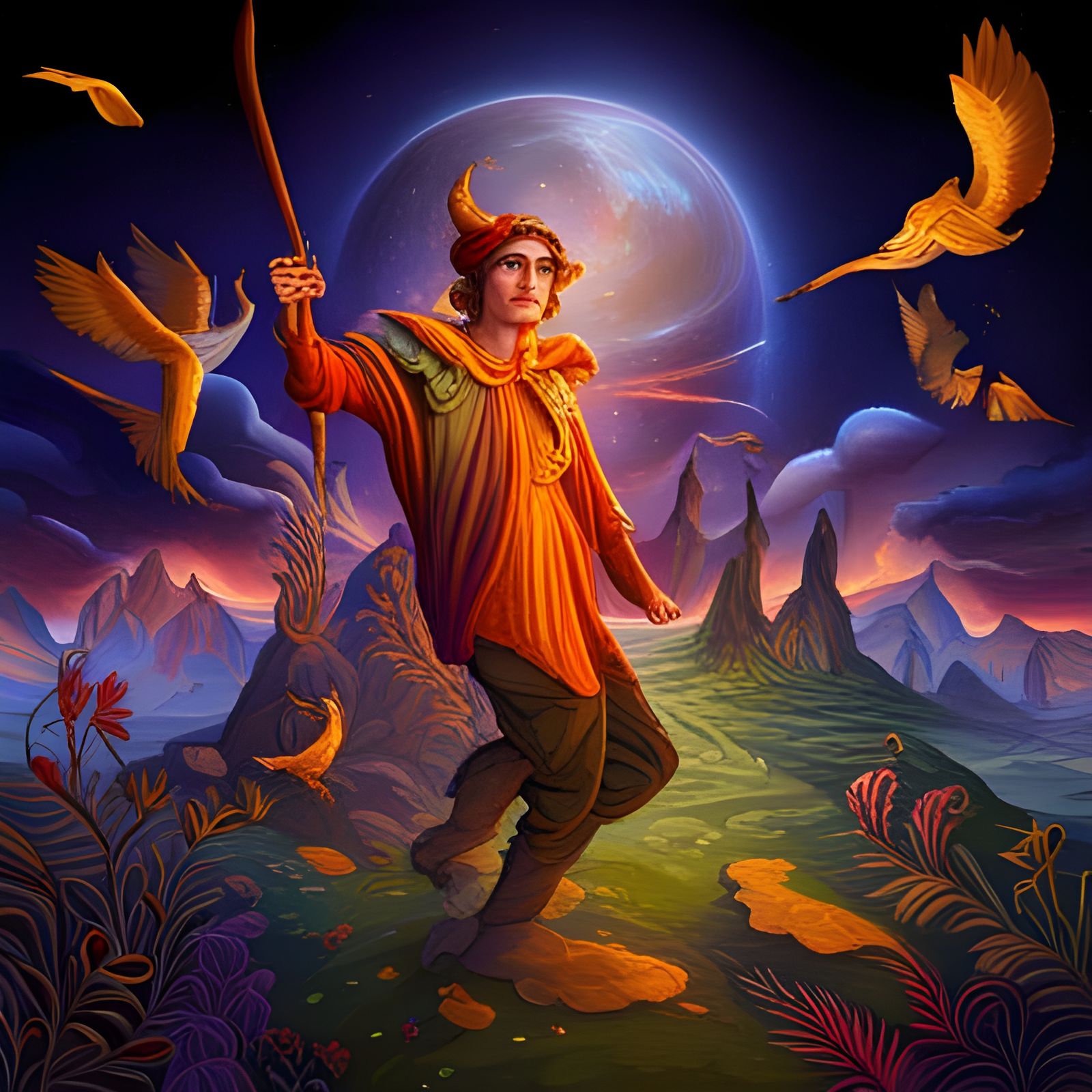 The Fool Tarot Card in Technicolor Fantasy Art