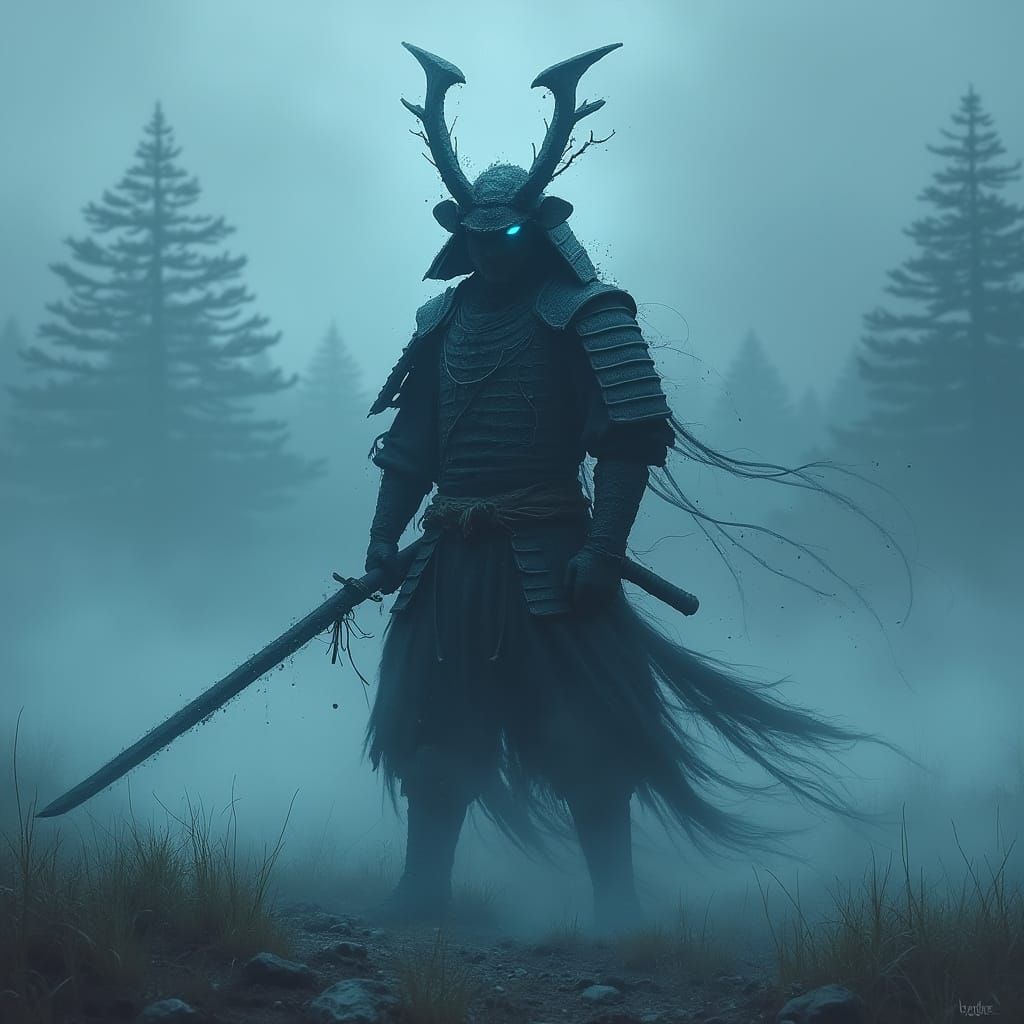 Mysterious Dark Fantasy Warrior in Ancient Armor