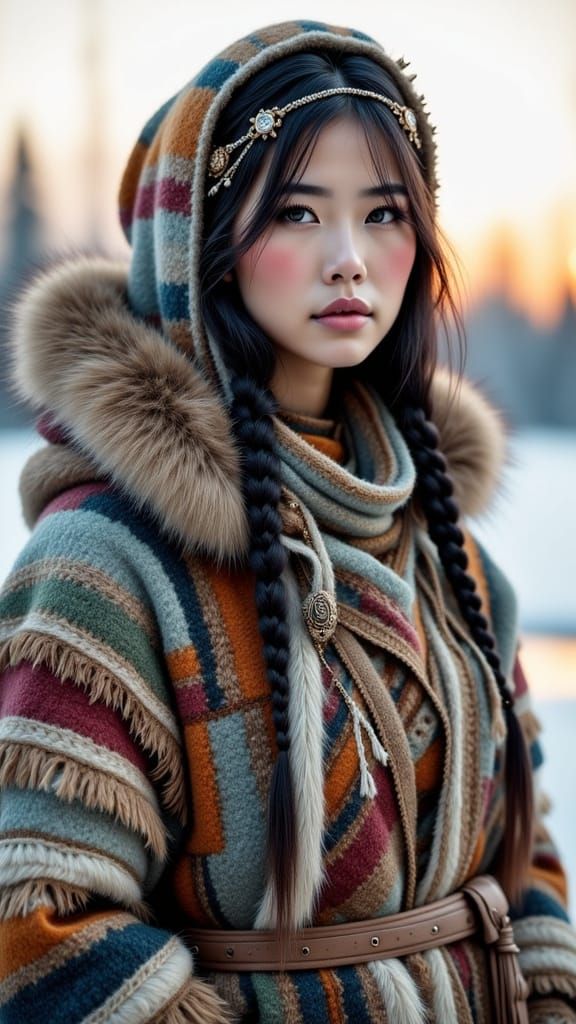 Stately Inuit Woman in Antique Watercolor Style