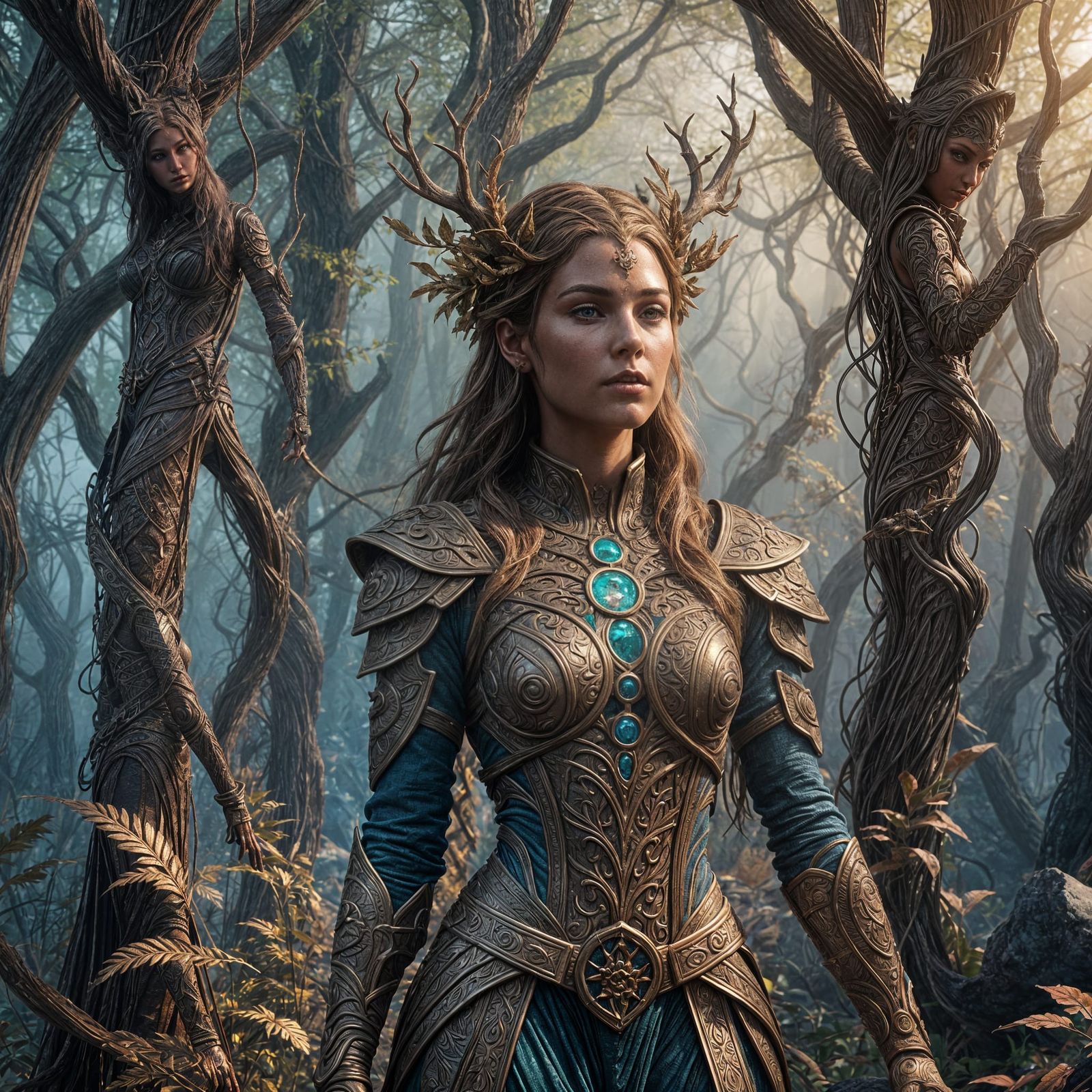 Bronze Woman: Detailed Matte Painting in Deep Color