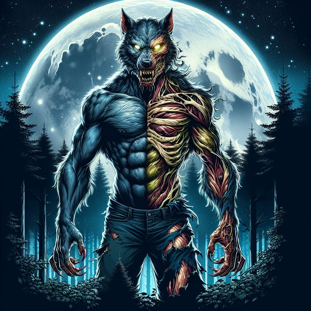 Werewolf Transformation Under a Full Moon