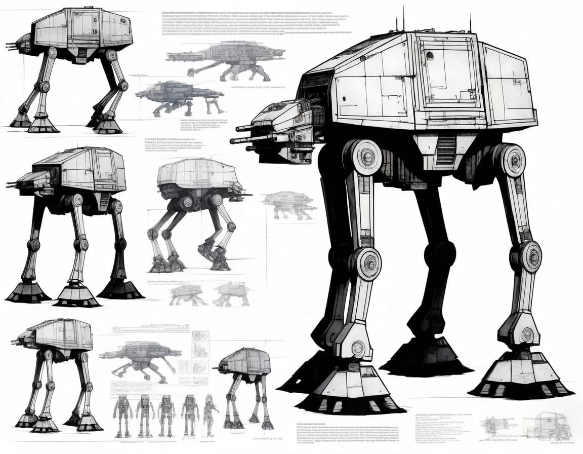 Imperial Walker Schematics: Ink Painting Concept Art