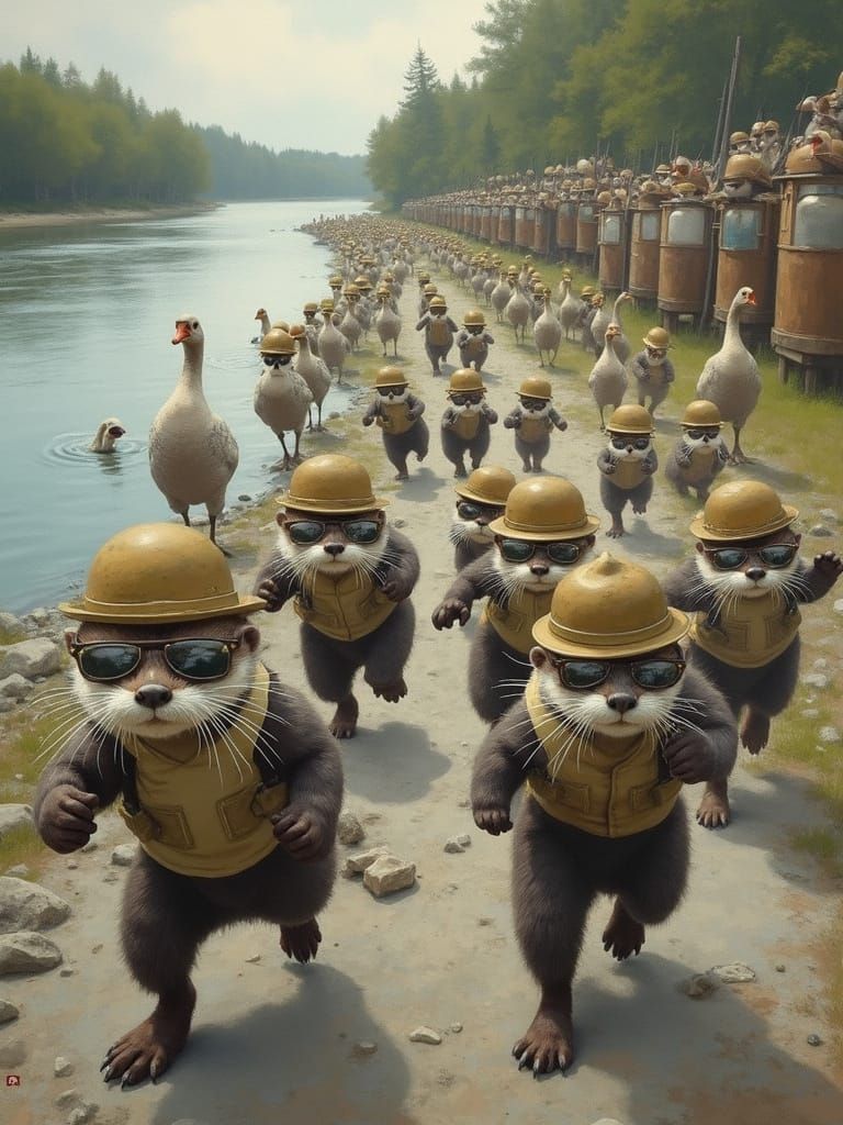 Otters in Tiny Army Hats Charge Riverbank Base in Whimsical ...