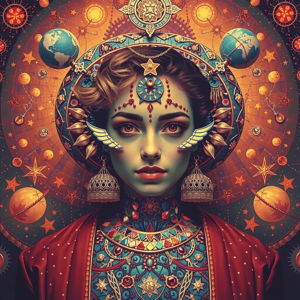 Iridescent Mosaic Woman in Starry Night