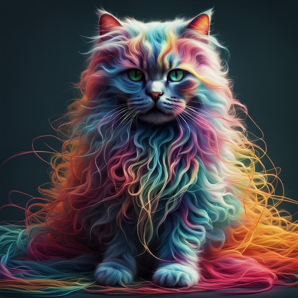Mystical Multicolored Thread Cat Optical Illusion