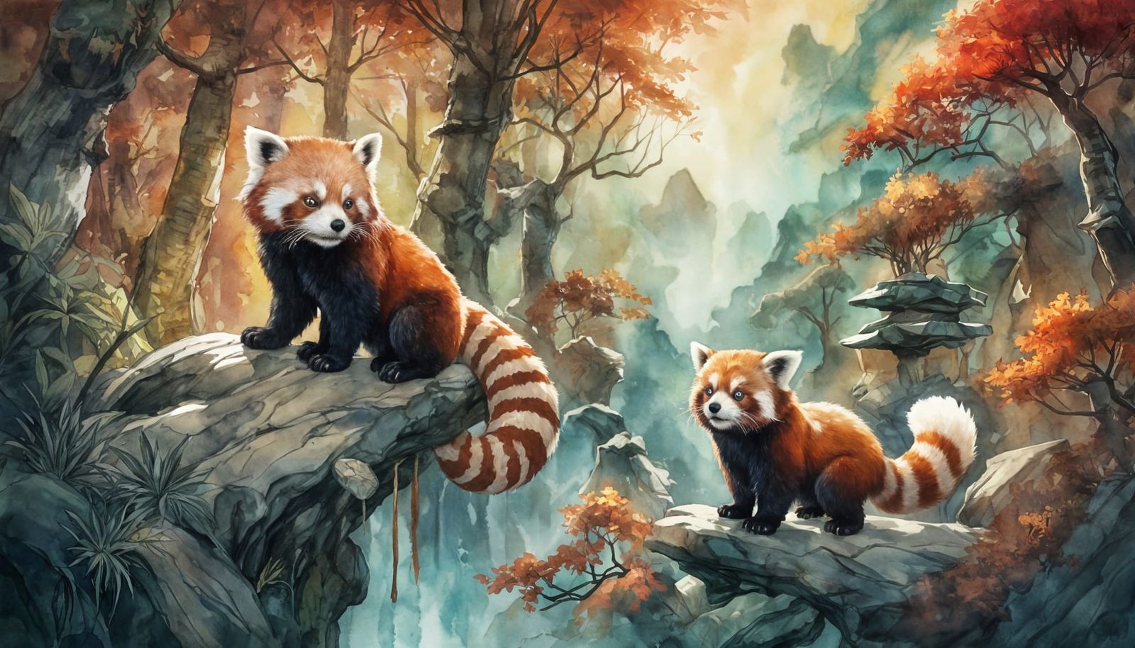 Adorable Red Panda Adventure in Fall Himalayan Forest
