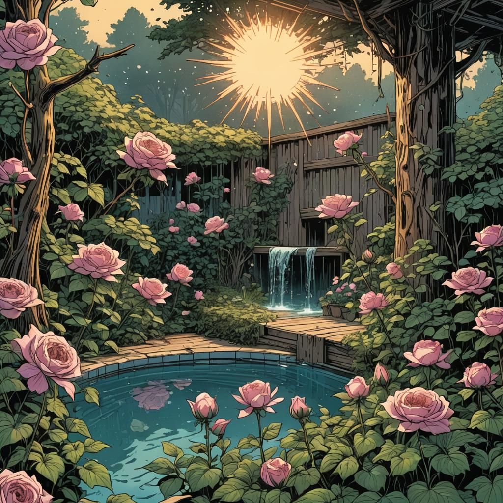 Spring Sunlight Forcing Roses: Comic Book Art