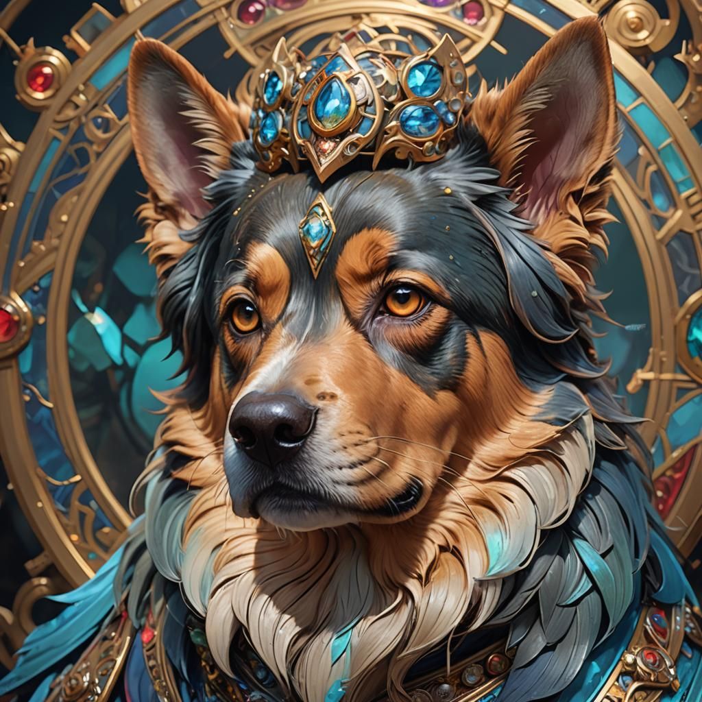 Fantasy Dog Portrait in Hyperdetailed Lighting