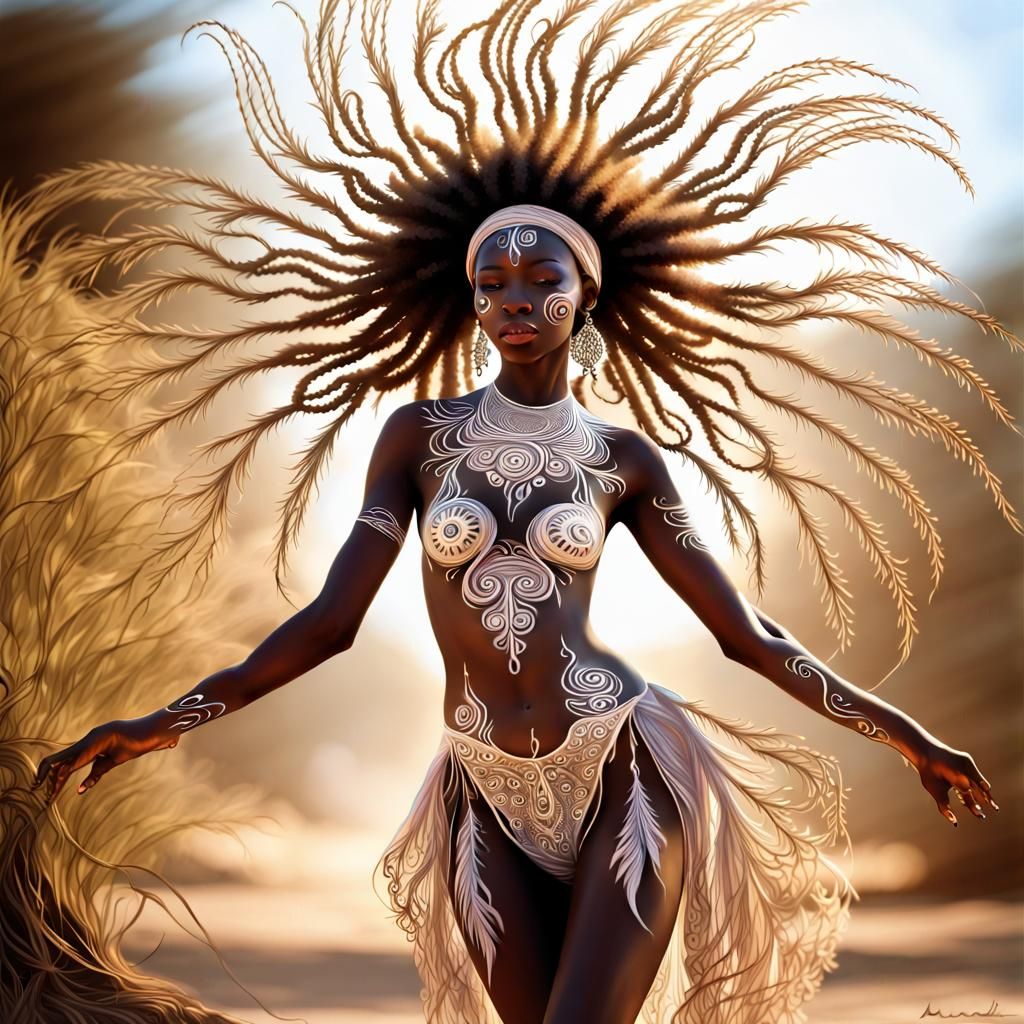Ethereal African Dancer with Fractal Elements