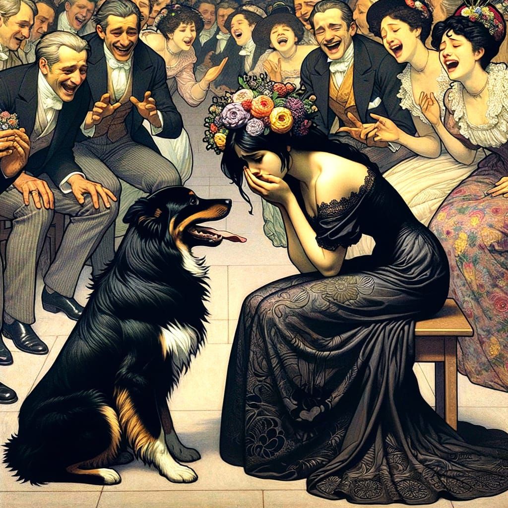 Young Woman with Flowers in Her Hair, Deep in Emotional Bond...