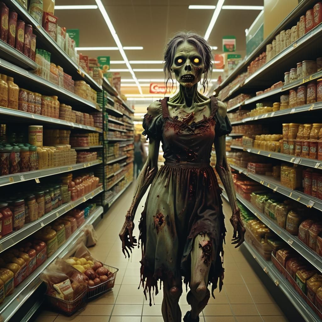 Zombie in Supermarket Aisle: Dark Fantasy Horror