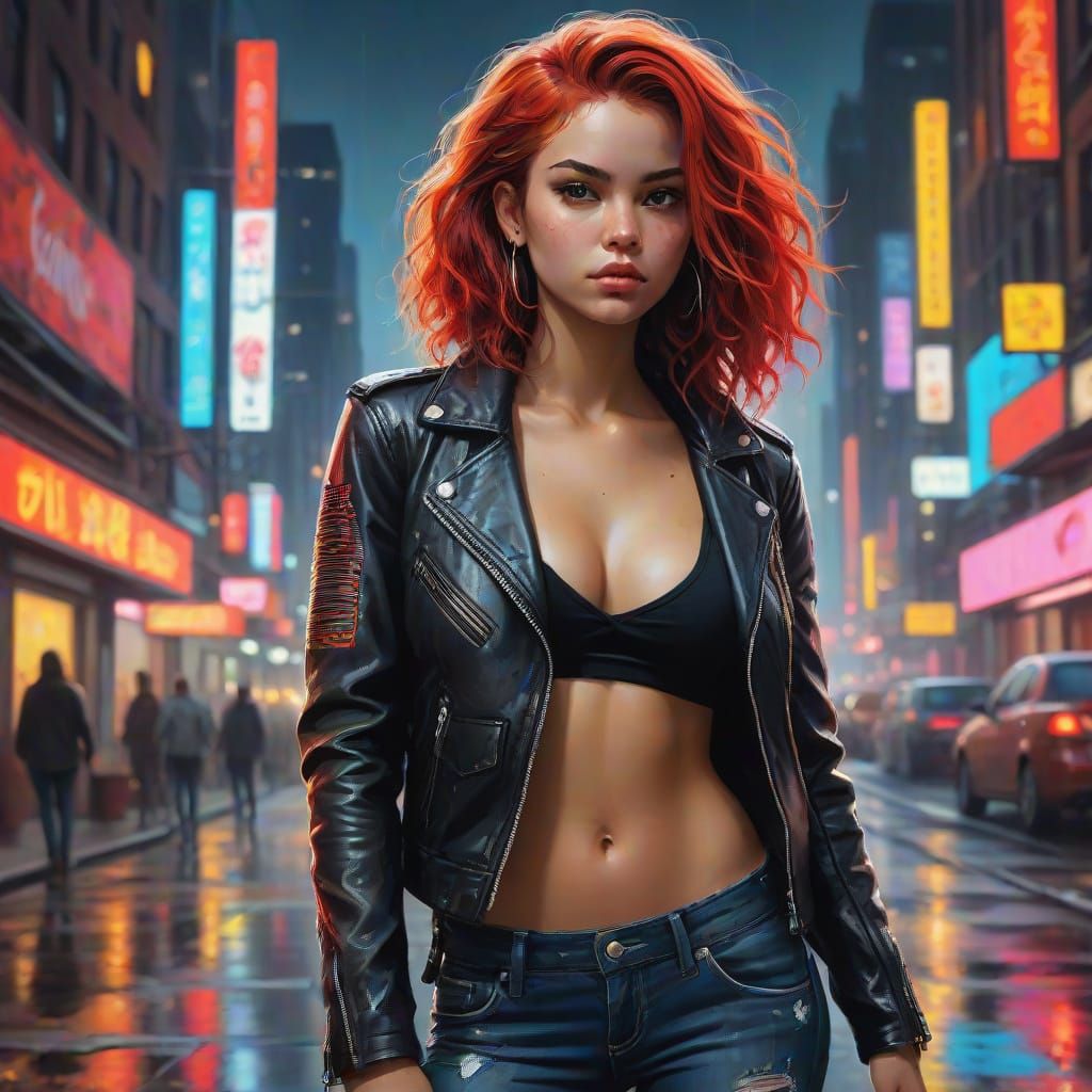 Voluptuous Woman in Neon City