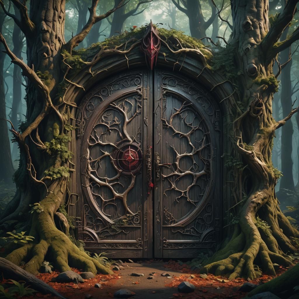 Secret Door in an Evil Forest: Fantasy Art